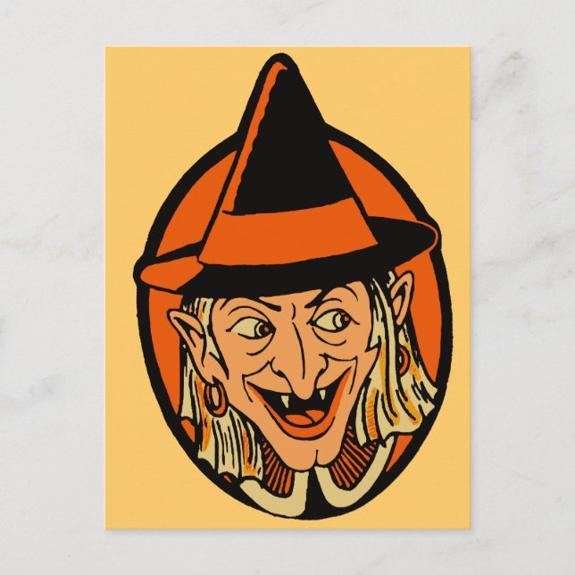 Hexengesicht im Vintage-Stil Postkarte (Vorderseite)