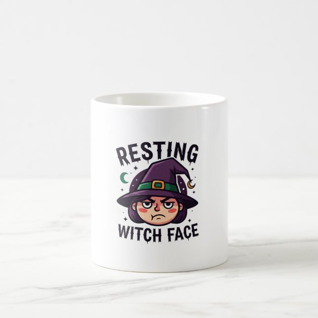 Hexengesichtsausdruck Witziges Halloween Spooky Kaffeetasse (Mittel)