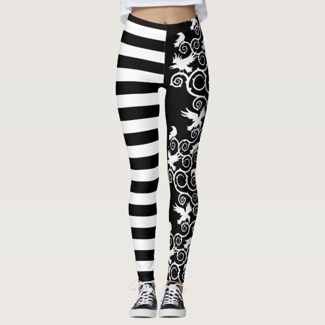 Hexengestreifte Gothic Ravens und Thorns Leggings (Vorderseite)