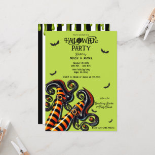 Hexengrüne Orange Schwarze Beine Halloween-Party Einladung