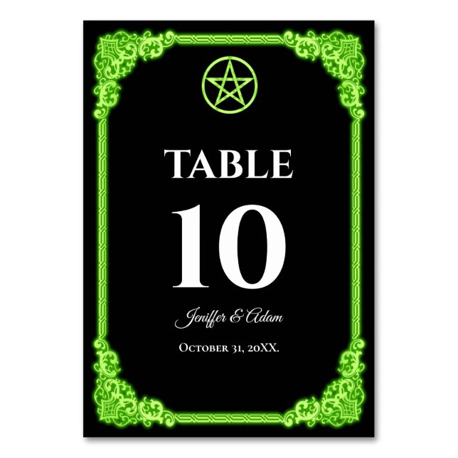 Hexengrüner Gothic-Hochzeitstisch Nummer Tischnummer (Vorderseite)