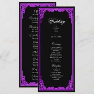 Hexenhaft lila Glow Gothic Hochzeitsprogramm Menükarte