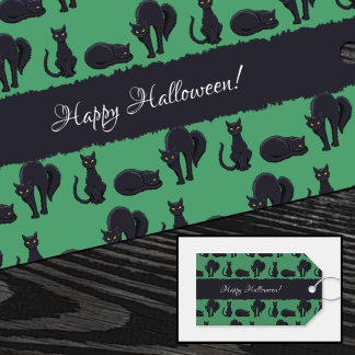 Hexenhaft schwarze Katzen Frohes Halloween! Pixel- Geschenkanhänger