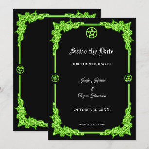 Hexenhafter grüner Glow Gothic Hochzeit Save-the-D Ankündigung
