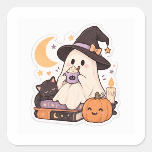 Hexenhafter Halloween-Geist Quadratischer Aufkleber