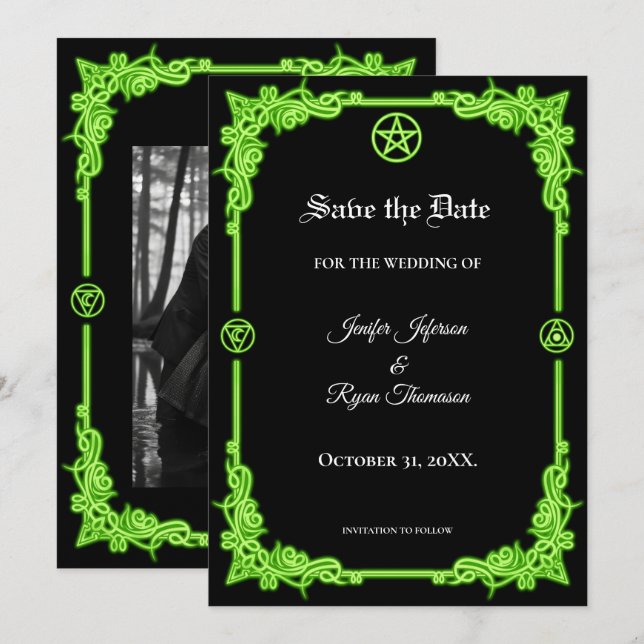 Hexenhafter lila Glow Gothic Hochzeit Save-the-Dat Ankündigung (Vorne/Hinten)