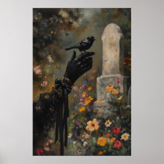 Hexenhafter Schwarzer Amsel-Fink Viktorianisch-Got Poster