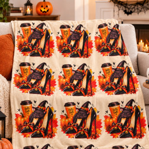 Hexenhaftes schwarzes Katzen-Halloween-Muster – Go Fleecedecke