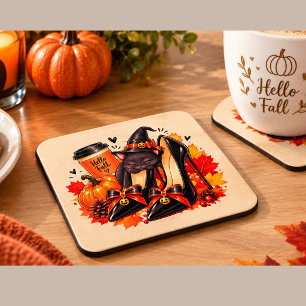 Hexenhaftes schwarzes Katzen-Halloween-Set für Unt Getränkeuntersetzer