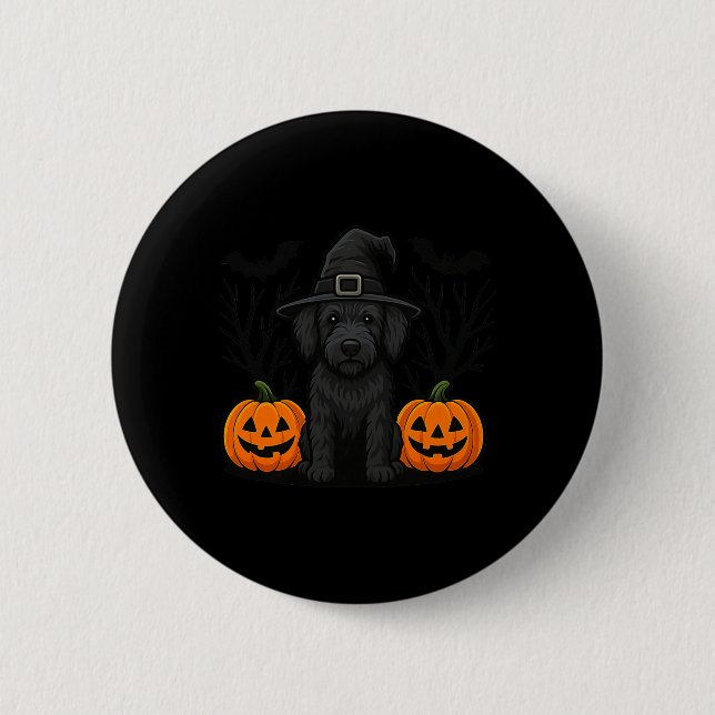 Hexenhaftes schwarzes Labradoodle-Hund Halloween G Button (Vorderseite)