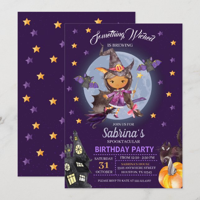 HexenHalloween-Kindergeburtstag-Party Einladung (Vorne/Hinten)