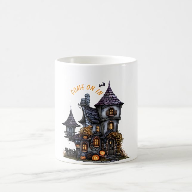 Hexenhaus mit "Come On"-Gruß Kaffeetasse (Mittel)
