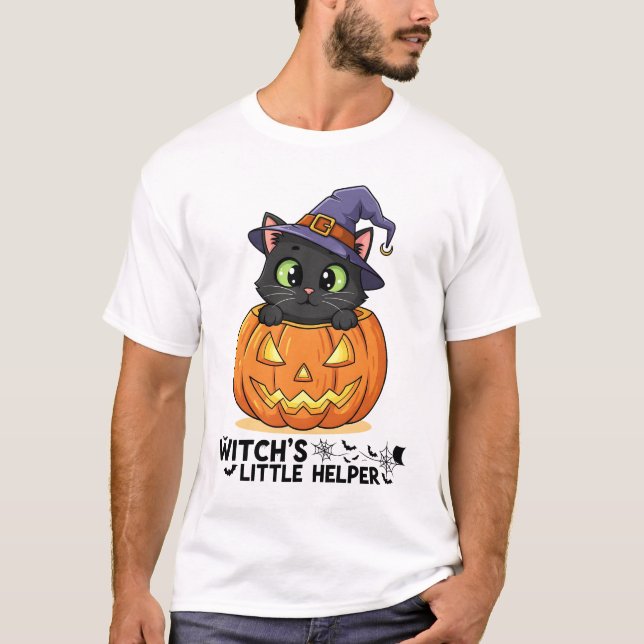 "Hexenhelferlein" Schwarze Katze T-Shirt (Vorderseite)