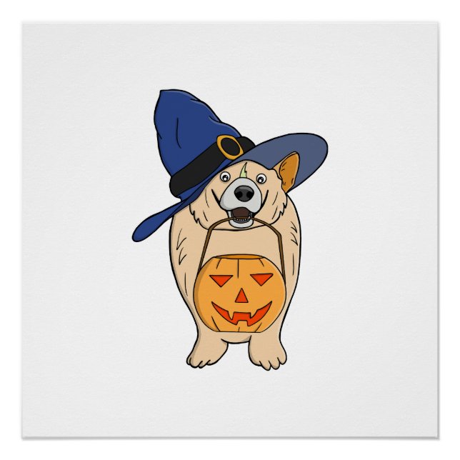 Hexenhund mit Kürbis Poster (Vorderseite)