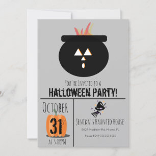 Hexenhut Besen Halloween Kessel Party Einladung