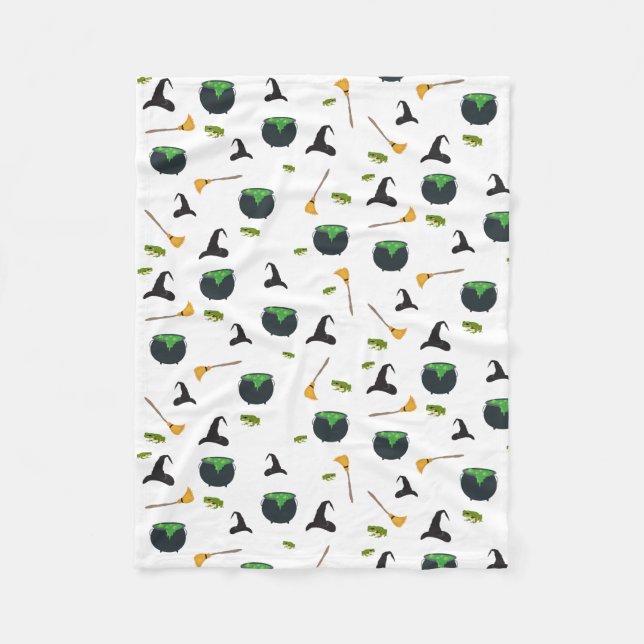 Hexenhut Broom Caldron Halloween Muster Fleecedecke (Vorderseite)