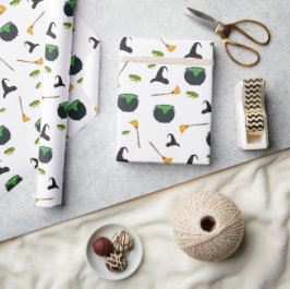 Hexenhut Broom Caldron Halloween Muster Geschenkpapier