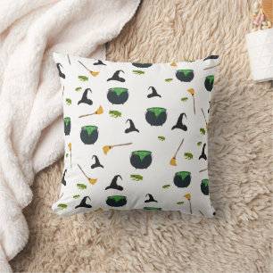 Hexenhut Broom Caldron Halloween Muster Kissen