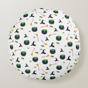 Hexenhut Broom Caldron Halloween Muster Rundes Kissen