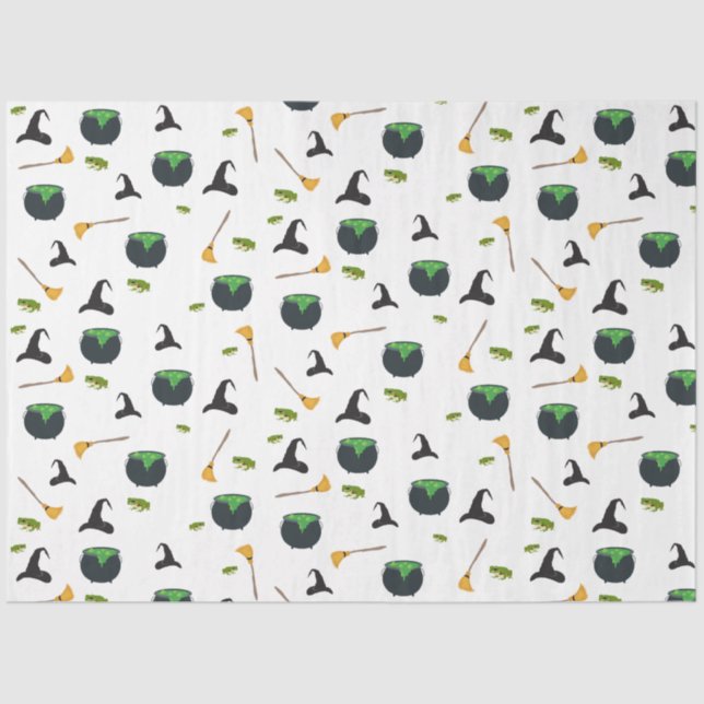 Hexenhut Broom Caldron Halloween Muster Seidenpapier (Vorderseite)