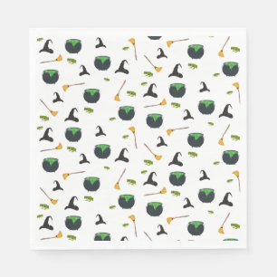 Hexenhut Broom Caldron Halloween Muster Serviette