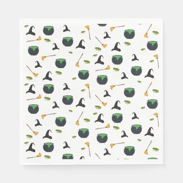 Hexenhut Broom Caldron Halloween Muster Serviette (Vorderseite)