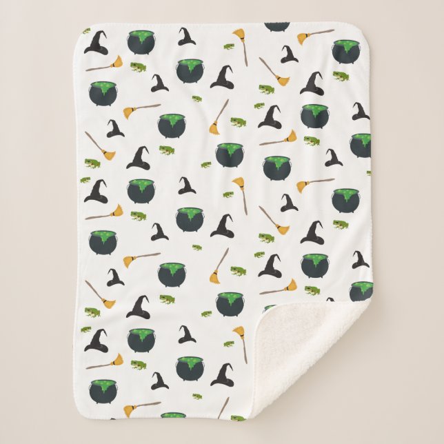 Hexenhut Broom Caldron Halloween Muster Sherpadecke (Vorderseite)