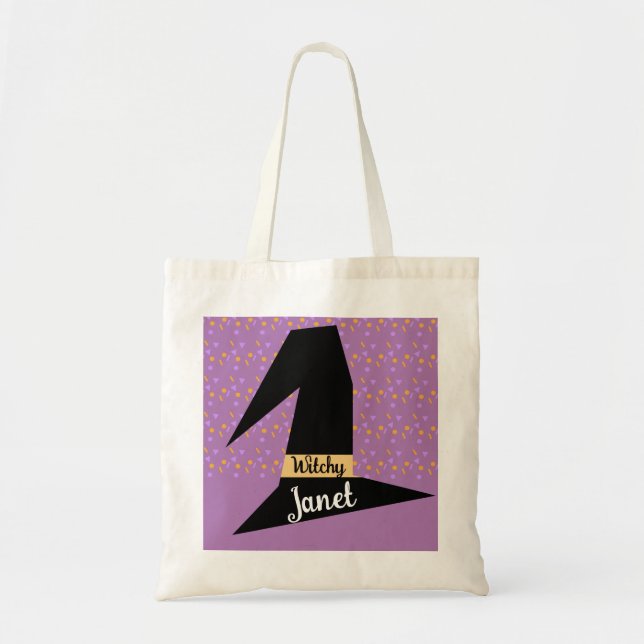Hexenhut Confetti Witchy Name Tote Bag Tragetasche (Vorne)