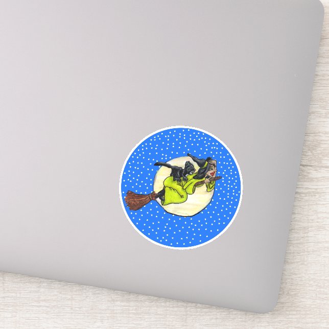 Hexenhut, der den letzten Mond auf Broom Cat flog Aufkleber (Detail)