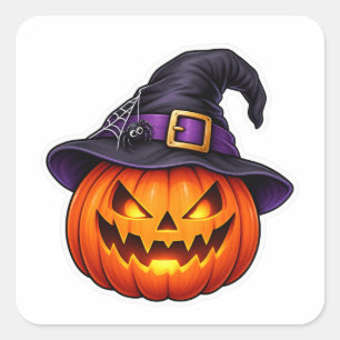 Hexenhut Jack O Lantern Halloween Quadratischer Aufkleber