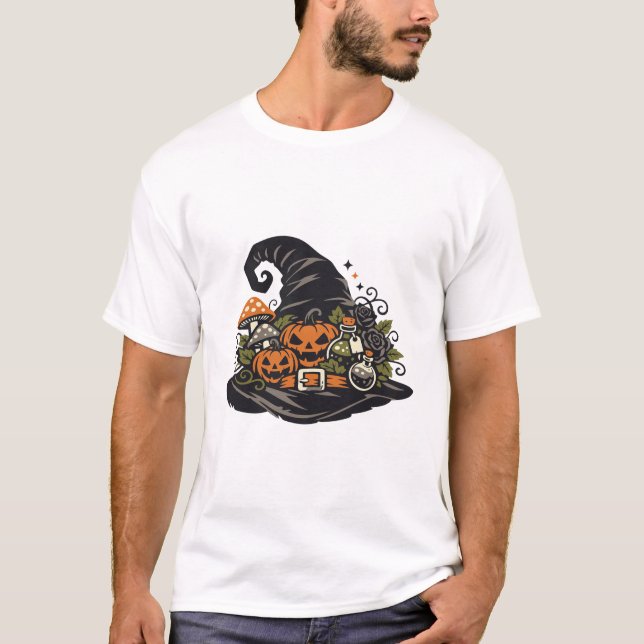 Hexenhut-Kürbis-Halloween T-Shirt (Vorderseite)
