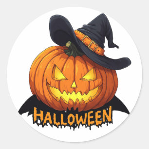 Hexenhut Kürbis Halloween Text Szene 🎃 Runder Aufkleber