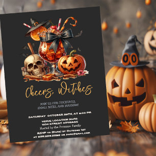 Hexenhut-Kürbis-Schädel-Dunkle-Halloween-Party Einladung