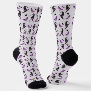 Hexenhut Lila Schuhe und Fledermäuse Halloween-Mus Socken