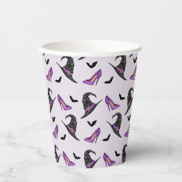 Hexenhut Lila Schuhe und Fledermäuse Halloween Pappbecher