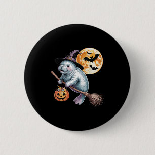 Hexenhut Manatee Riding Broomstick Halloween Pump Button