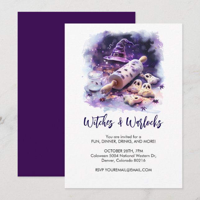 Hexenhut mit Button, Halloween Einladung (Vorne/Hinten)