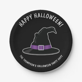 Hexenhut mit Lila Details glückliches Halloween Pappteller