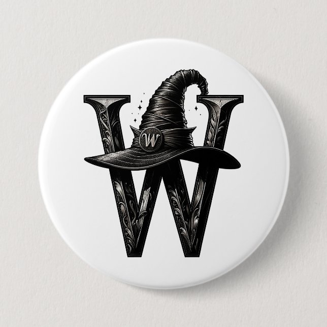 Hexenhut mit schwarzem Hut Halloween Button (Vorderseite)