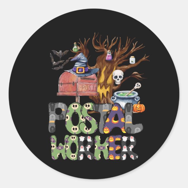 Hexenhut Postal Worker Pumpkins Spider Halloween Runder Aufkleber (Vorderseite)