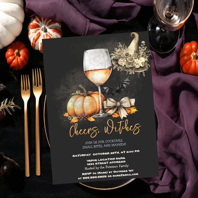 Hexenhut Pumpkin Bow Wine Glass Halloween-Party Einladung (Von Creator hochgeladen)
