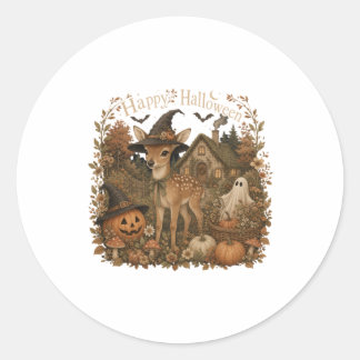 Hexenhut Rehkitz Frohes Halloween Cottagecore Runder Aufkleber