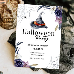 Hexenhut & Spiderweb Wasserfarben-Halloween-Party Einladung