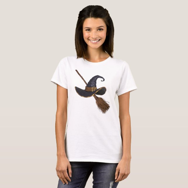 Hexenhut und Broomstick T-Shirt (Vorne ganz)