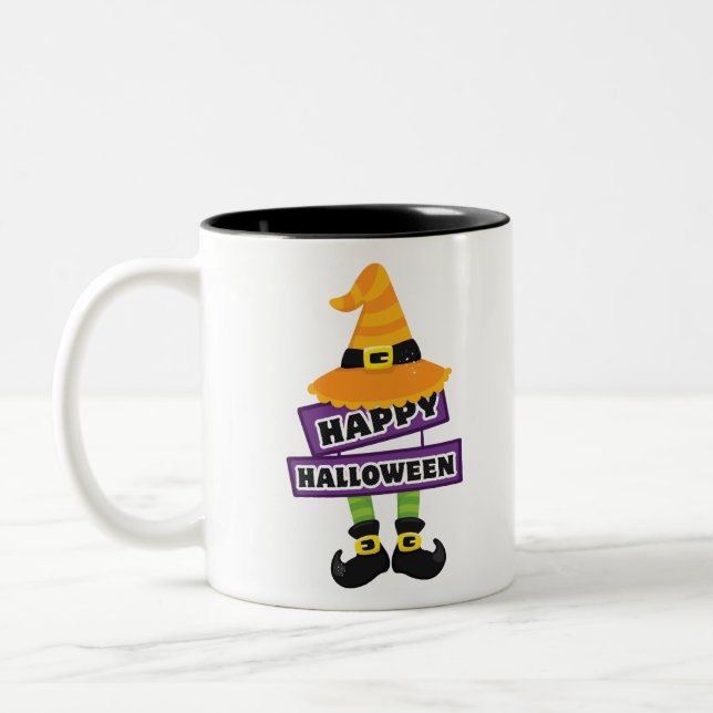 Hexenhut und Feet Halloween Zweifarbige Tasse (Links)