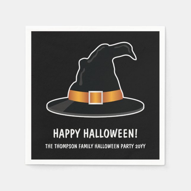 Hexenhut und Orangenhut, Schwarzes Halloween Serviette (Vorderseite)