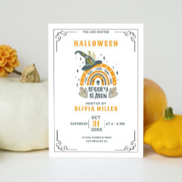 Hexenhut und Regenbogen Minimalistisches Halloween Einladung