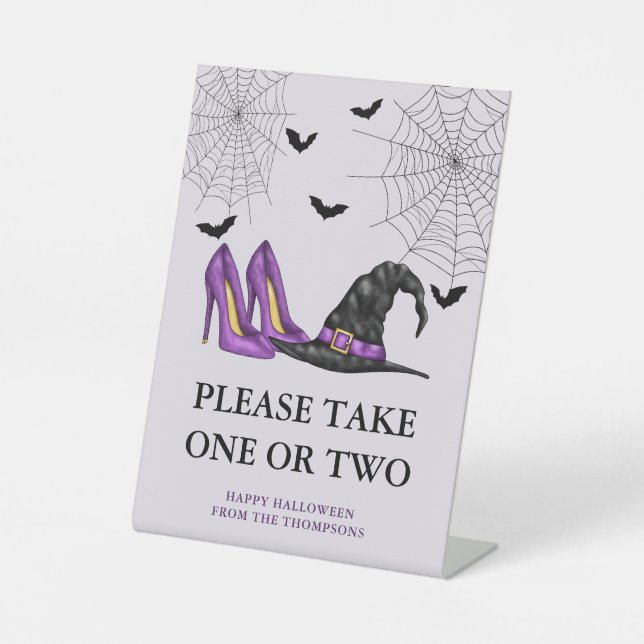 Hexenhut und Schuhe Halloween-Bonbons Hinweis Sockelschild (Vorderseite)