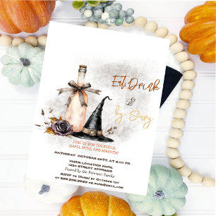 Hexenhut Wein Rosen Kostüme & Cocktail Halloween Einladung
