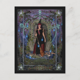 Hexenkarte - Blauer Mond Hexe & Drache Postkarte